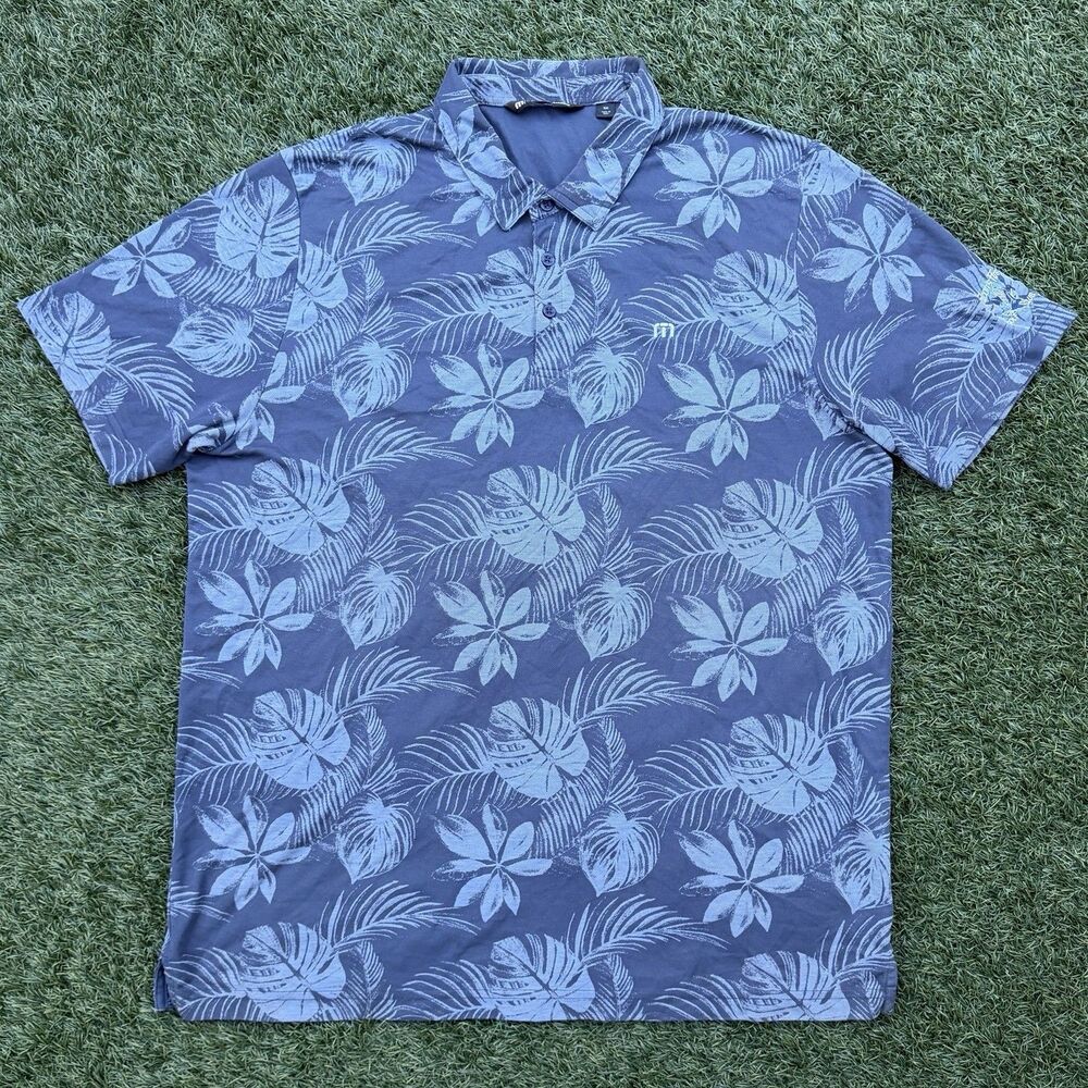 TravisMathew Golf Polo Shirt Mens XXL Blue Floral Pima Cotton Performance Casual